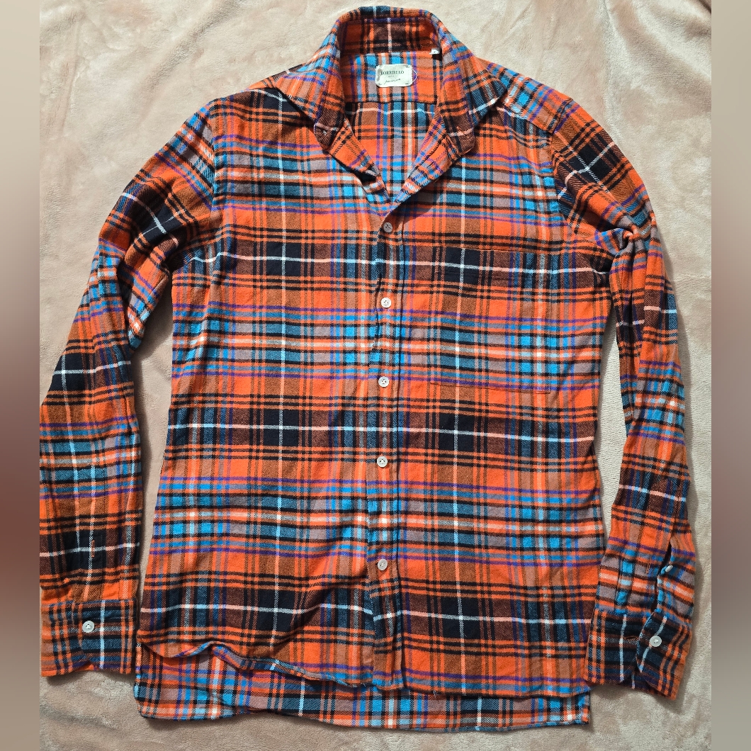 Luigi Borrelli Orange And Blue Plaid Shirt Flannel Size Small